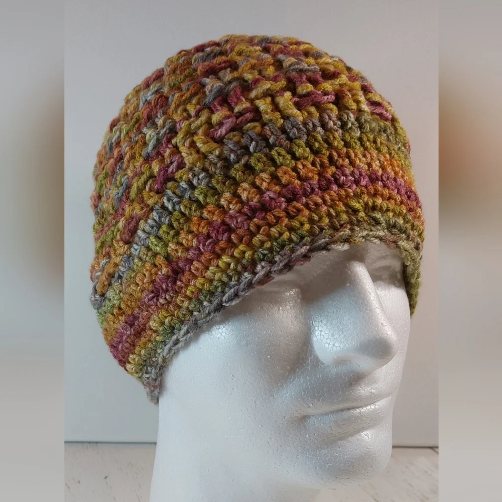 Colors of Fall Adult Crochet Beanie Handmade Hat Stocking Cap Winter Warm Cozy